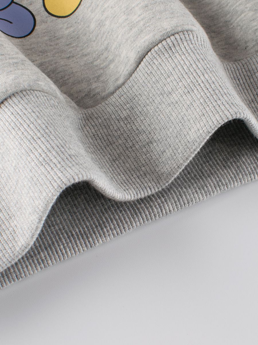 加絨圓領長袖上衣/大學T-繽紛熊熊-灰色