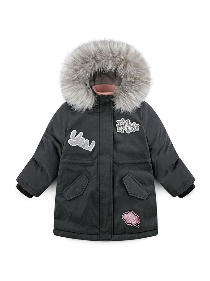 韓國 Jelispoon - 保暖刺繡點綴抽繩長版連帽外套-軍綠