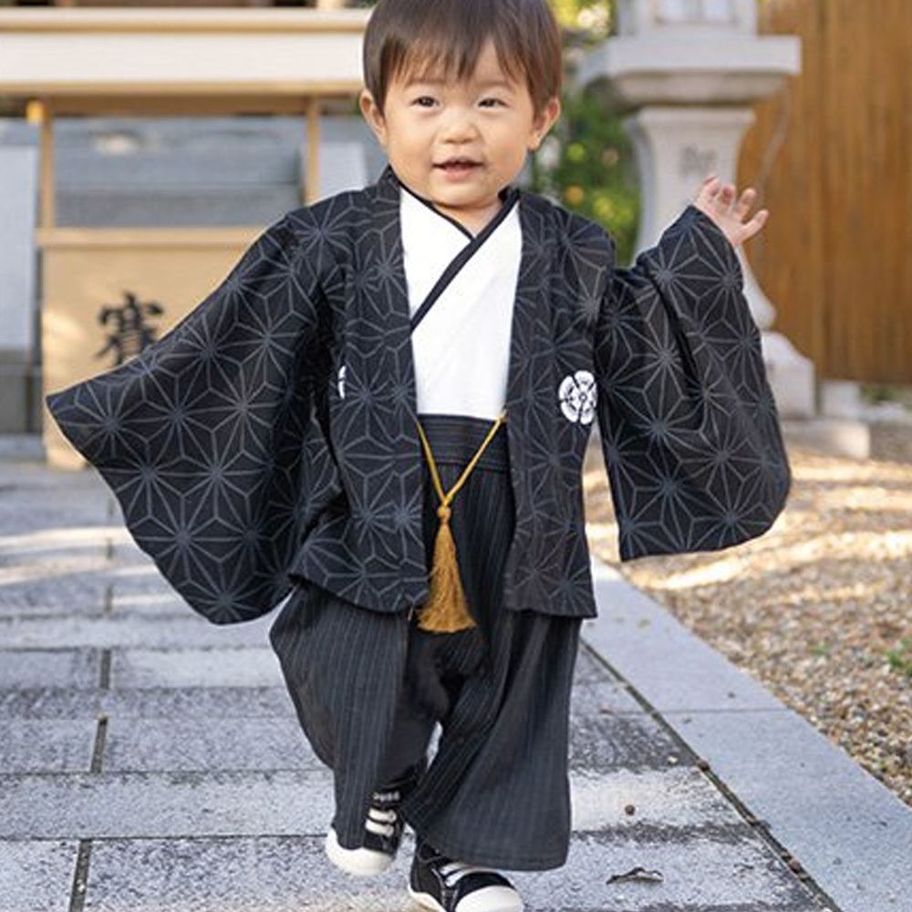 日本服飾代購 - 純棉日本傳統袴 和服(連身衣式)-麻葉-黑