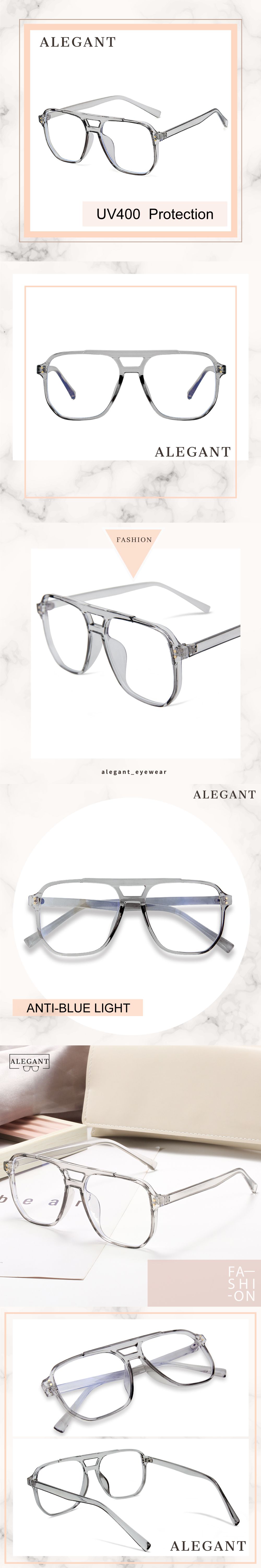 ALEGANT - 復古時尚雙樑設計雲杉灰飛官款輕量TR90光學框UV400濾藍光眼鏡