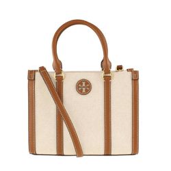 TORY BURCH - 帆布牛皮飾邊兩用包 (卡其白)