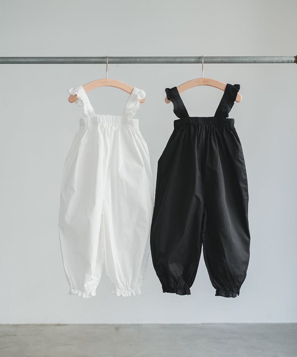 日本 riziere - 可愛荷葉澎澎燈籠吊帶褲-黑