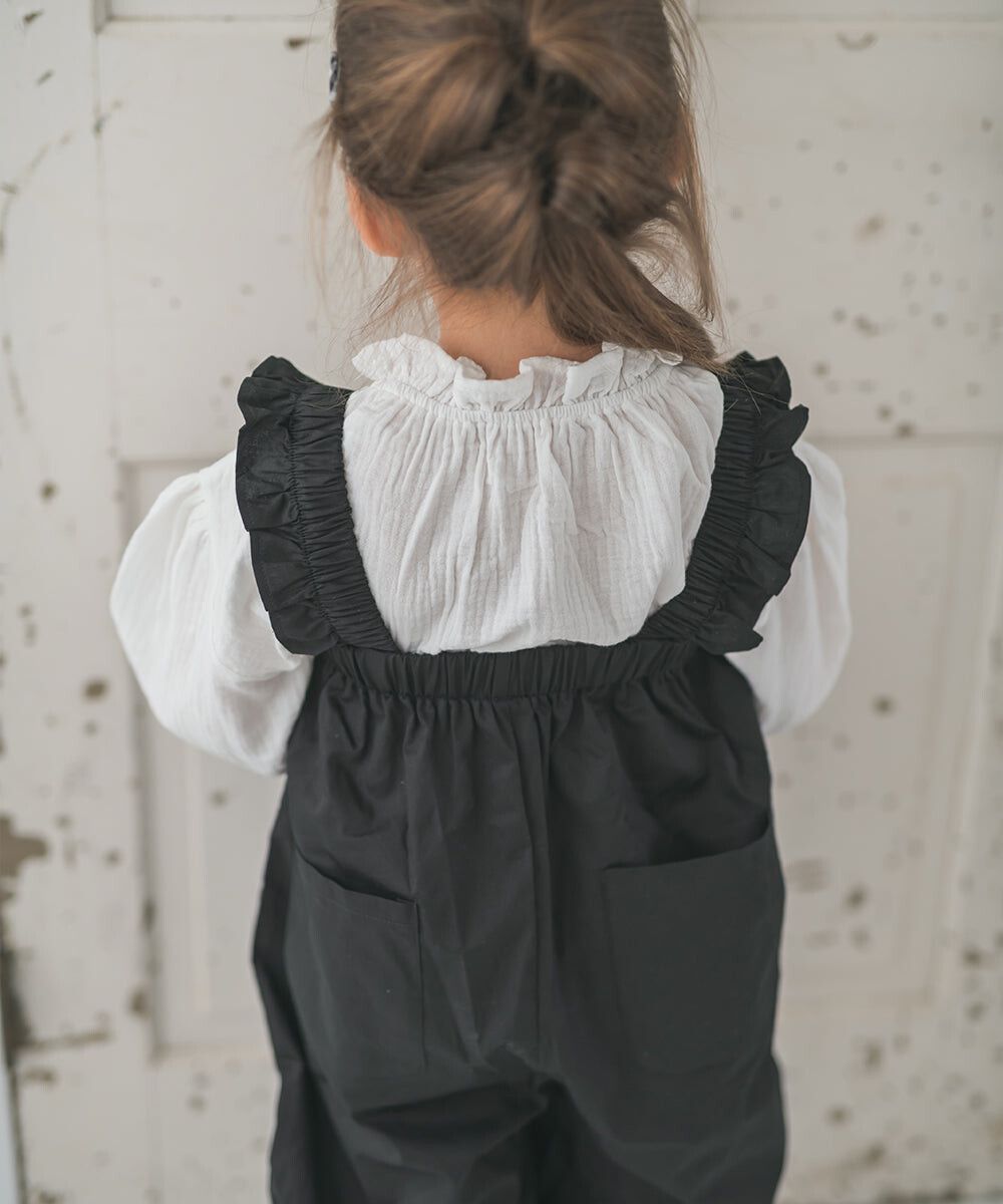 日本 riziere - 可愛荷葉澎澎燈籠吊帶褲-黑