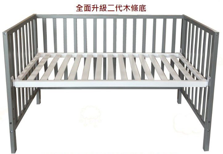 Rockland - 喬依思4合1環保漆實木嬰兒床-贈新款10cm床墊+護欄+輪子-灰 (70x130cm)-升級木條底 附贈腳輪、小護欄、台灣製床墊