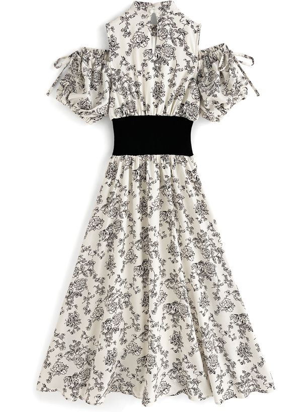 日本 GRL - 絕美氣質扭結收腰碎花洋裝-象牙杏