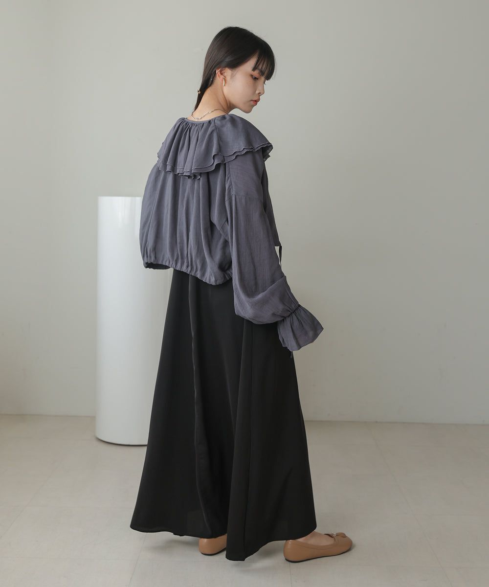 日本 Bab - 浪漫荷葉層次糖果袖襯衫-淺灰