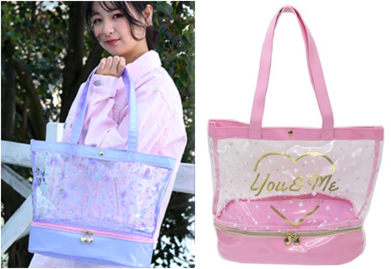 日本服飾代購 - 上下分層透明PVC肩背包-水手條紋-黑