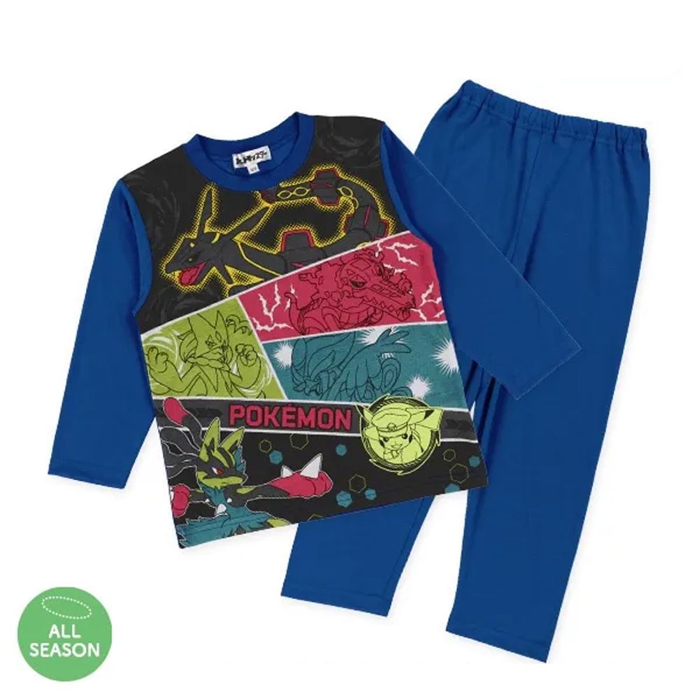 人氣聯名 夜光款長袖睡衣/家居服套裝-卡通人物寶可夢-深藍