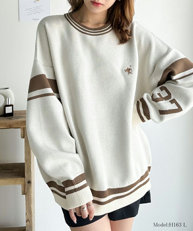 日本 Classical Elf - Java聯名 POLO刺繡寬鬆針織大學T-淺灰