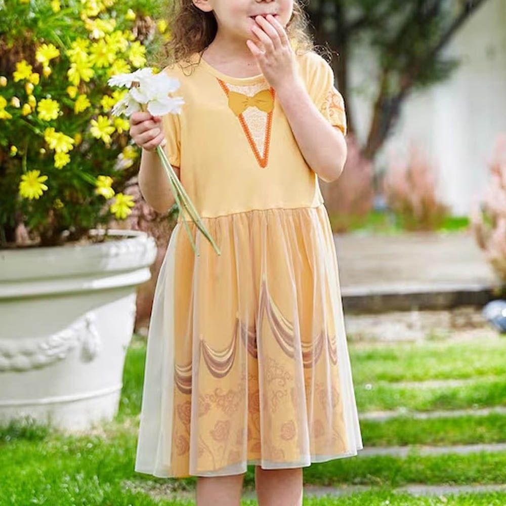 好評！公主質感薄紗短袖洋裝-美女與野獸