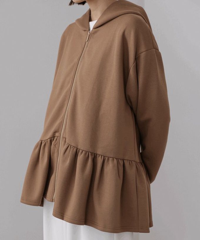 日本 Bab - 可愛荷葉下擺連帽運動風外套-黑