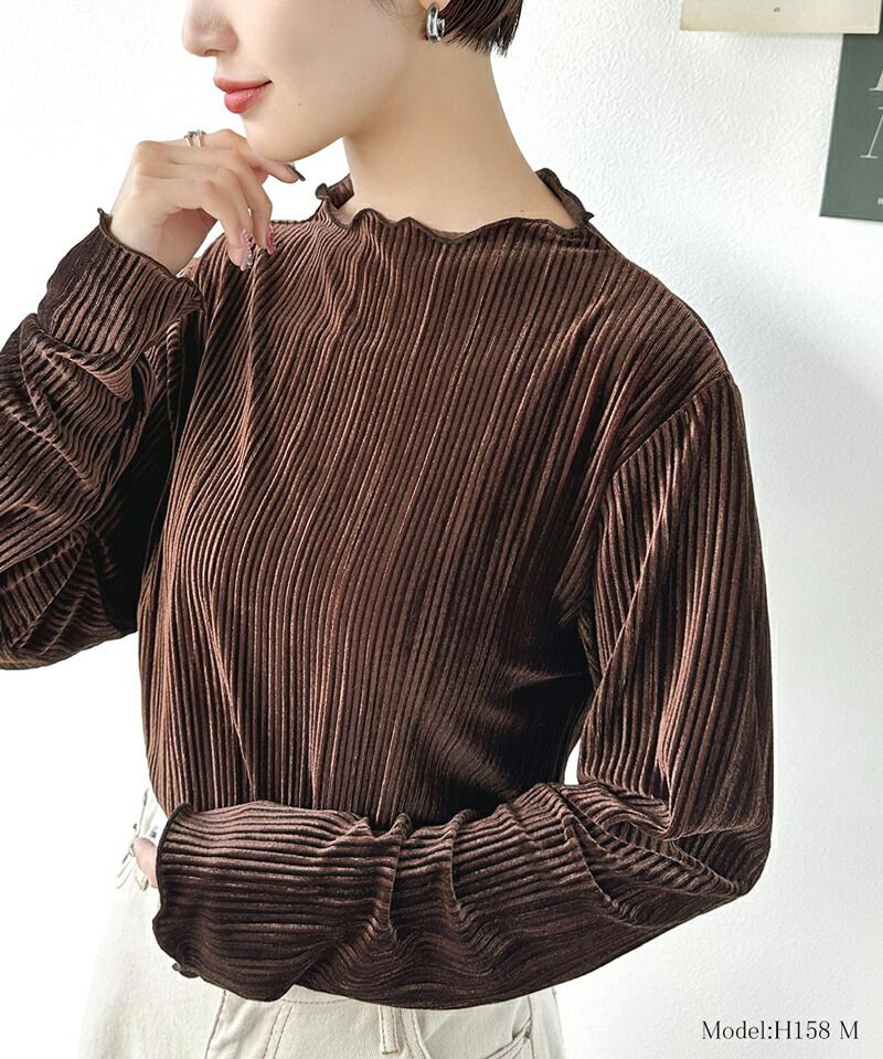 日本 Classical Elf - 光澤感木耳領百搭長袖上衣-黑