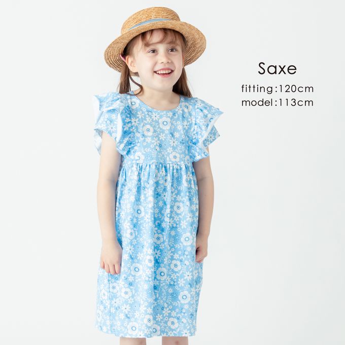 日本 evercloset - 少女花卉雙層荷葉袖洋裝-粉紅