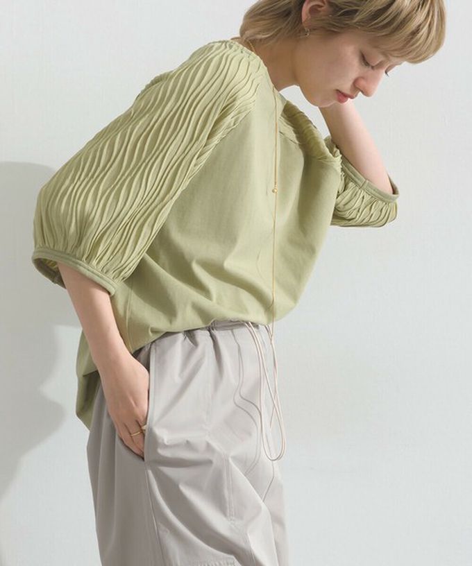 日本 le colis - 優雅立體感波浪五分袖上衣-白