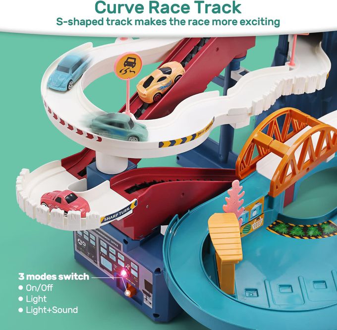 CuteStone - 交通世界 恐龍公園電動軌道 極速彎道組 (附小汽車)