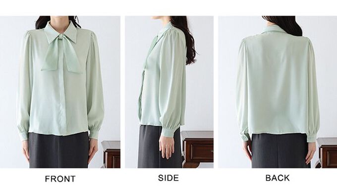 日本 BLUE EAST - 華美珍珠墜飾蝴蝶結緞面長袖襯衫-粉紅 (M)