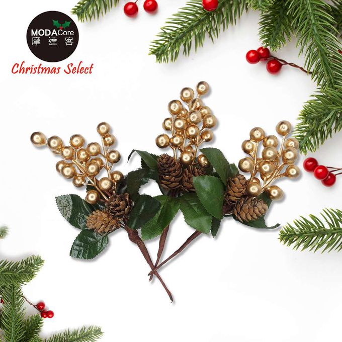 MODACore 摩達客 - 小金果松果串枝*3入-裝飾花藝