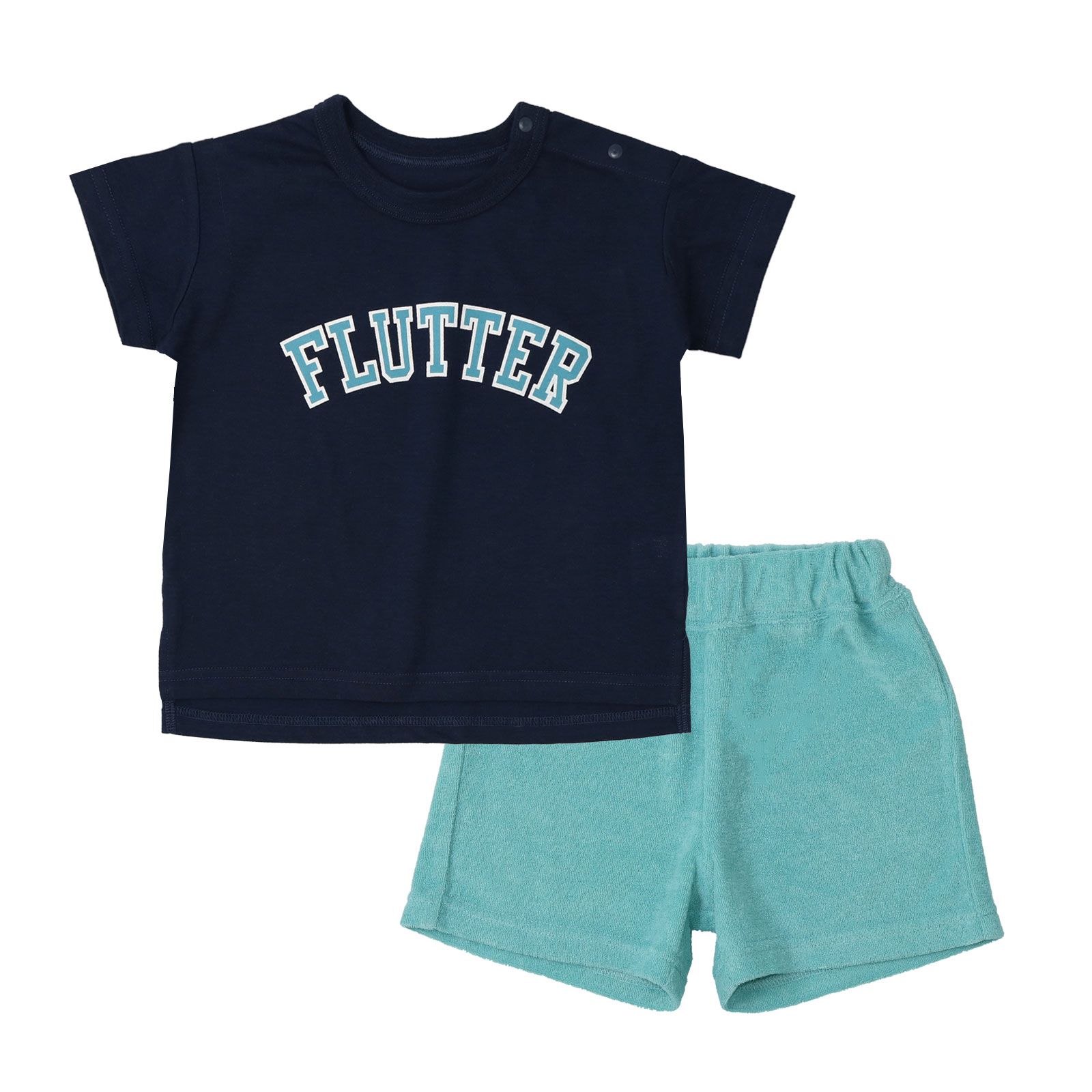 日本 ZOOLAND - 透氣短袖家居服/睡衣-英文標語-深藍x藍綠