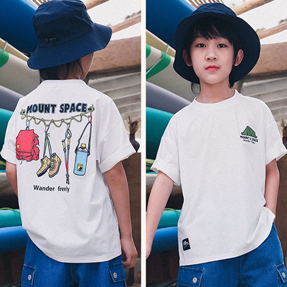 棉質圓領短袖上衣-山野漫遊者-白色