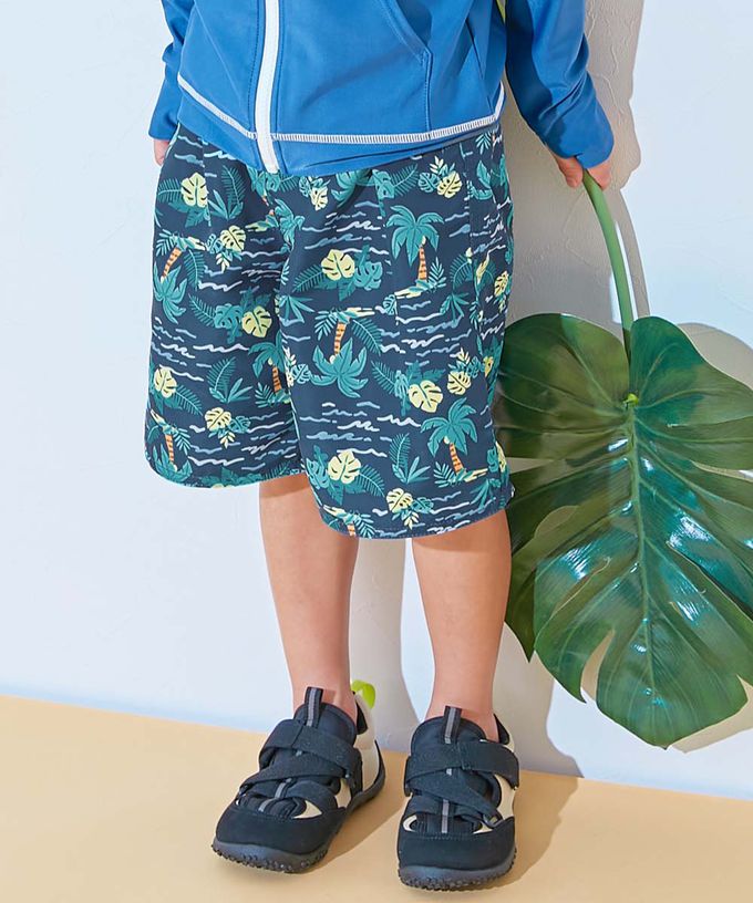 日本 devirock - 90%抗UV 鬆緊印花沙灘褲/泳褲(含內褲)-渲染-橘黃