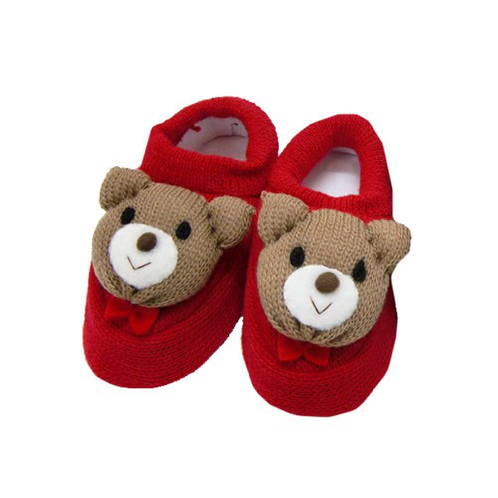 日本手工 - 日本製保暖止滑室內鞋-微笑熊熊-紅