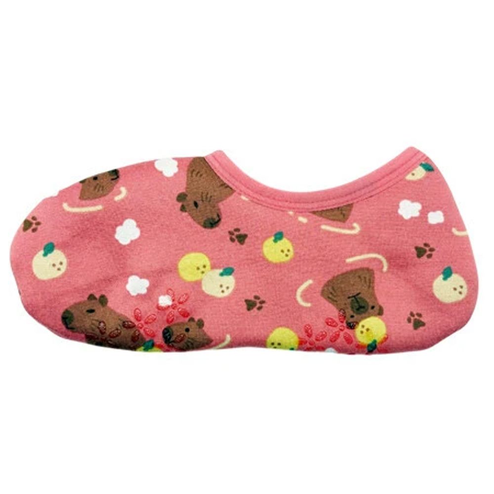 雙層機能裏起毛防滑室內襪(船型)-水豚泡溫泉-粉紅 (21-25cm)