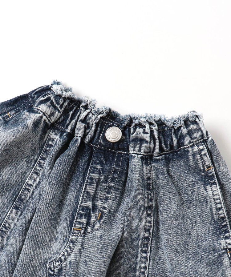 日本 BREEZE - 刷色拼接風及膝牛仔裙-丹寧藍