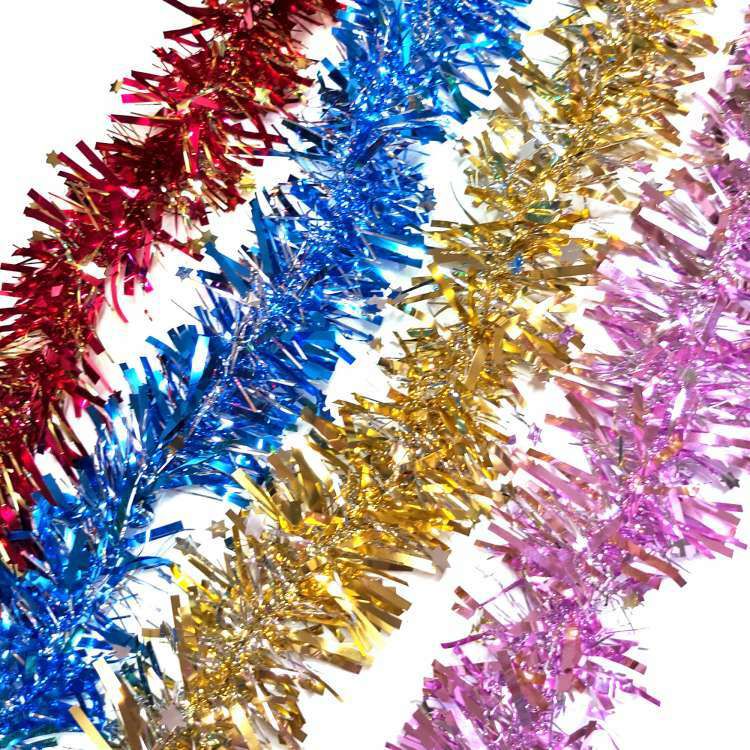 MODACore 摩達客 - 4吋小星星雙色寬窄條金蔥彩條龍柱(3條一組-顏色隨機出貨) 可掛聖誕樹/門窗邊/牆沿/派對裝扮用