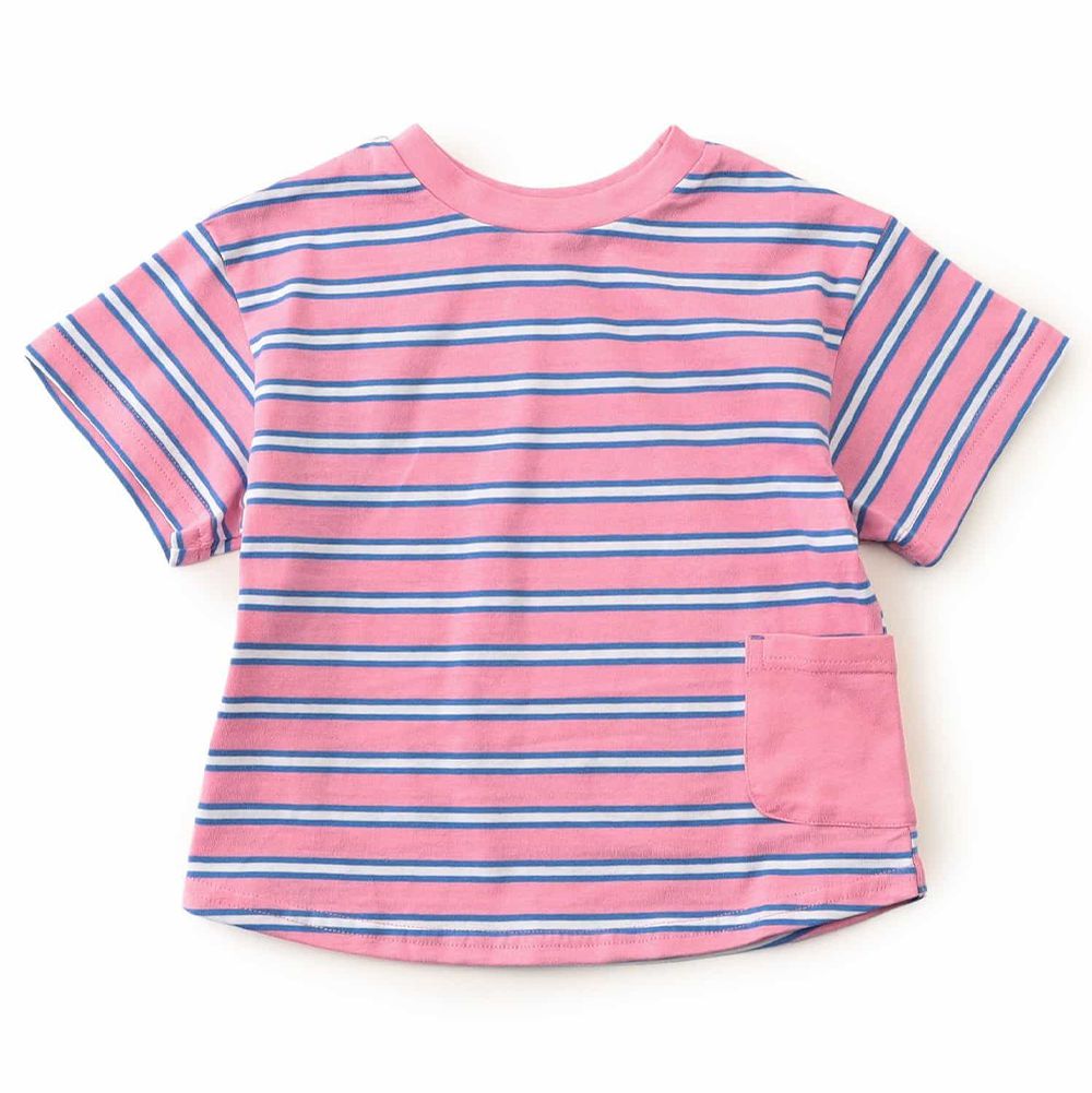 超人氣 正反OK！短袖上衣-條紋-粉紅
