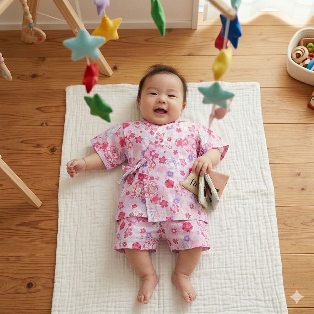 幼兒兩件式甚平-手鞠-紫色