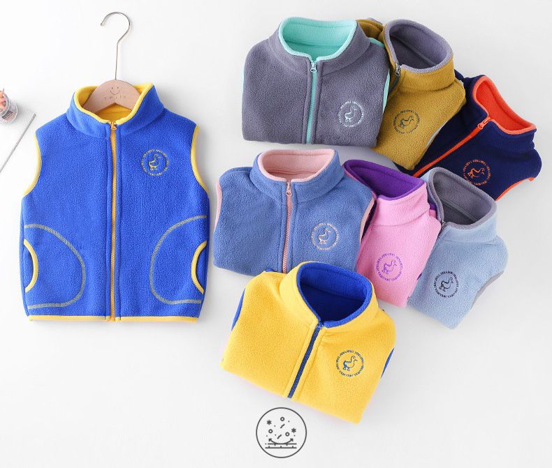 Fleece搖粒絨立領兒童背心-亮藍色