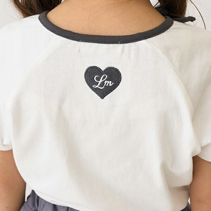 日本 Lycee mine - 柔軟緞帶領刺繡短袖上衣-灰黑