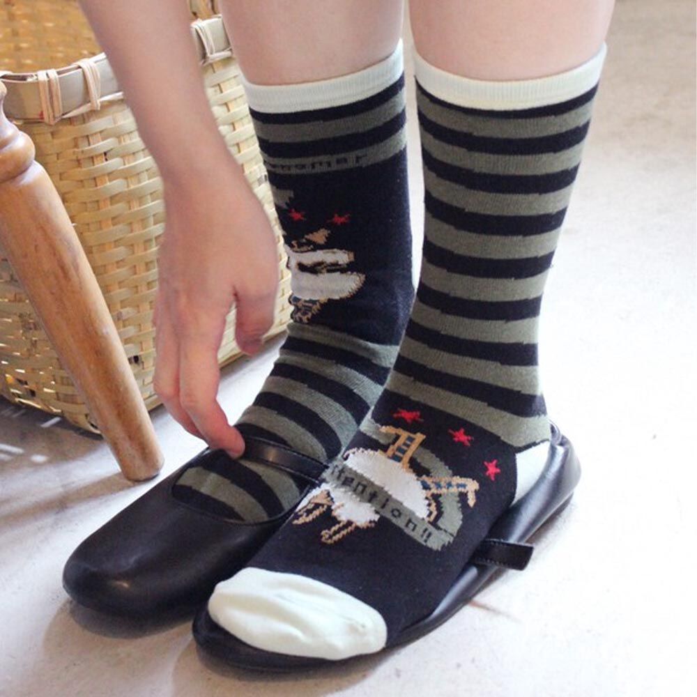 日本女裝代購 - 日本製 伊索寓言印花長襪-天文學者-黑 (23-25cm)