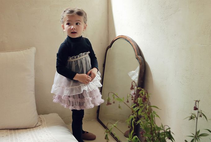 韓國 Puellaflo - 蛋糕拼接網紗彈性內搭褲-玫瑰粉X黑