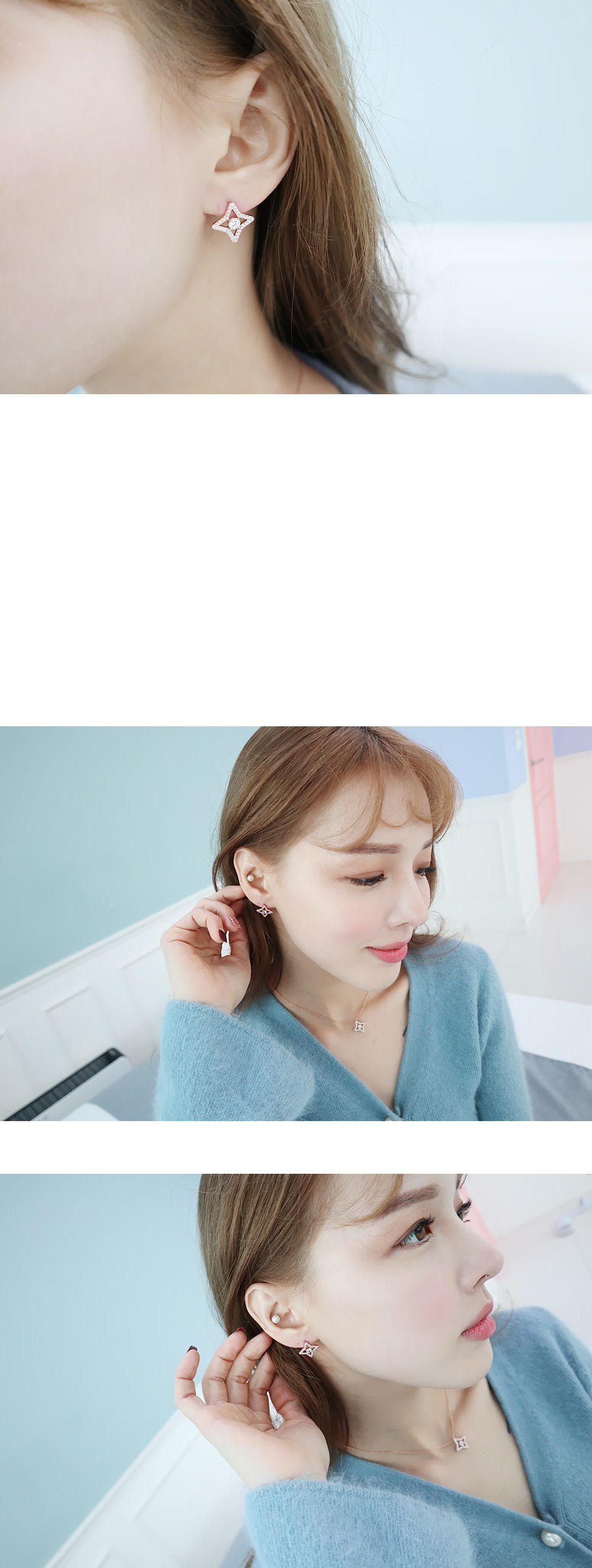 韓國製 - (925純銀)<今生是第一次> 庭沼珉同款耳環-十字星-銀