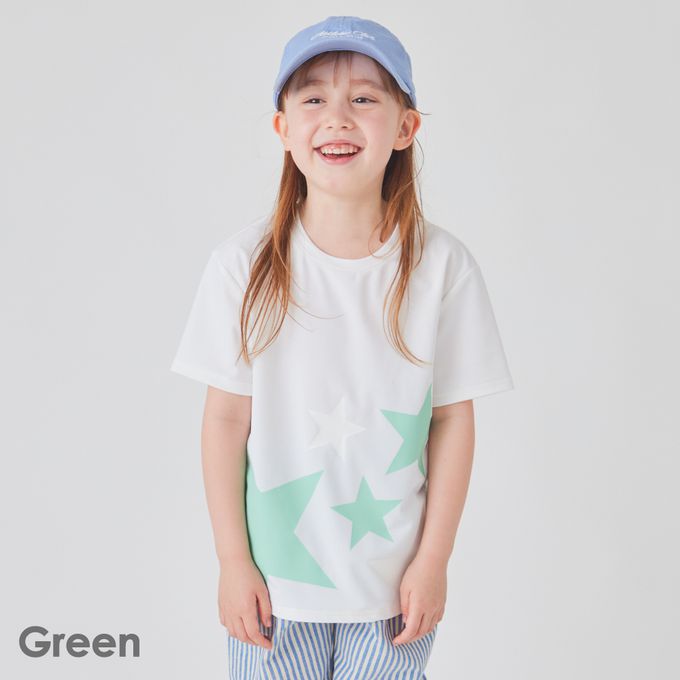 日本 evercloset - 速乾抗UV 神奇變色星星T恤-水藍