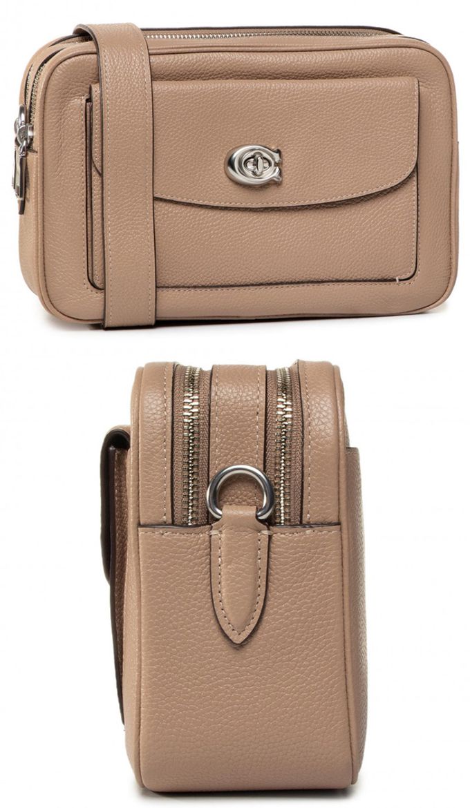 COACH - 素面皮革相機包-卡其