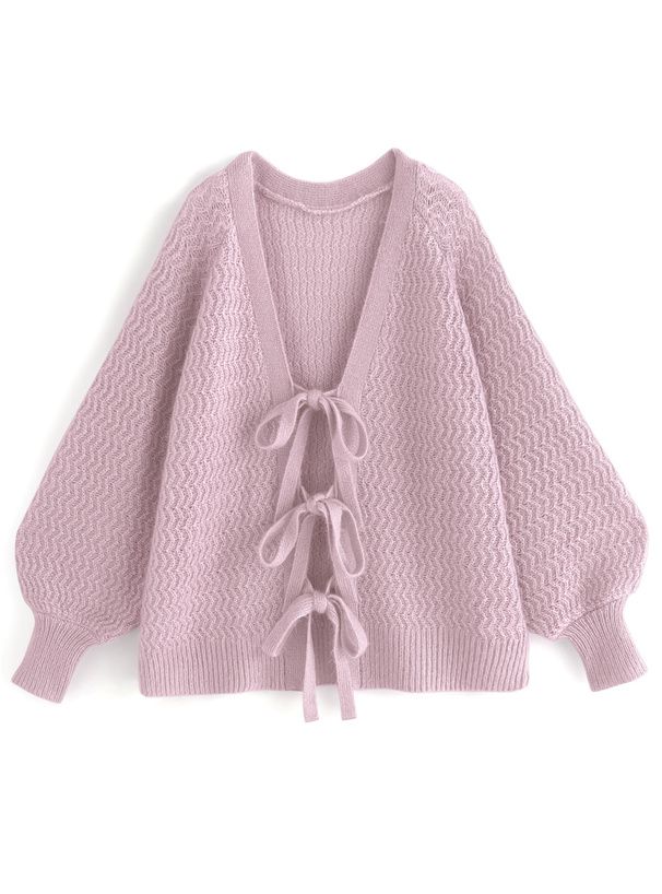 日本 GRL - 甜美綁帶開襟針織外套-淺粉 (F)