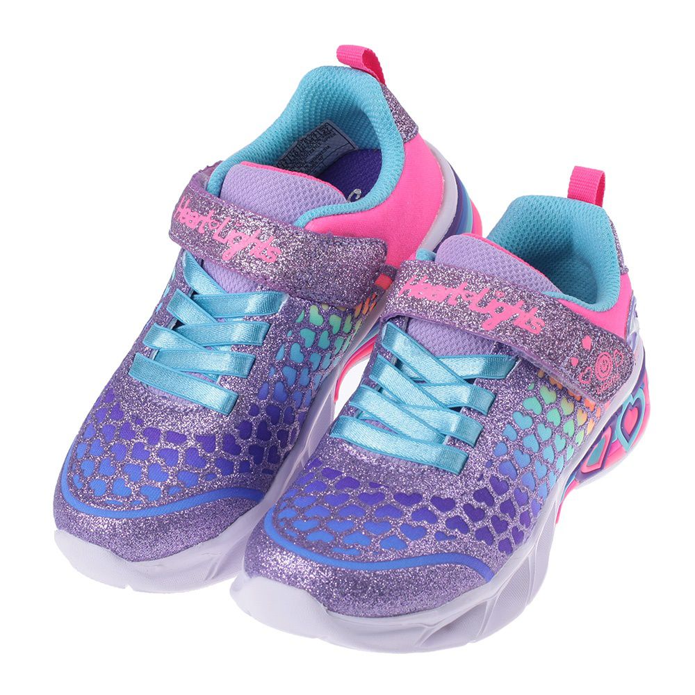SKECHERS - 愛心波紋紫色兒童電燈運動鞋