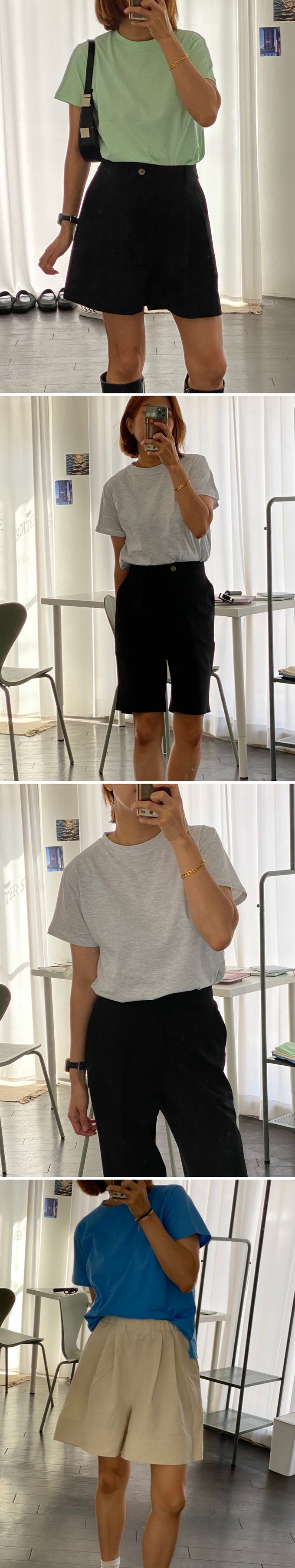 韓國女裝連線 - 正韓製百搭純棉素色短袖上衣-寶藍 (FREE)