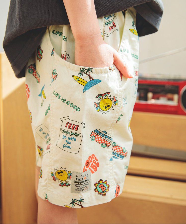 日本 BREEZE - 帥氣印花休閒短褲-米色海灘