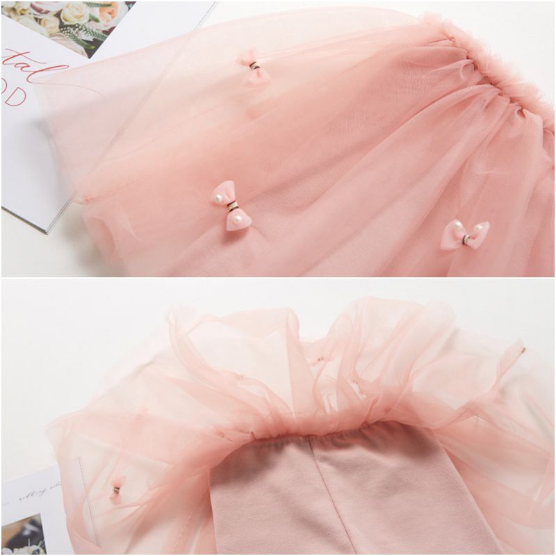 FANMOU - 內搭褲裙-蝴蝶結紗裙-粉色