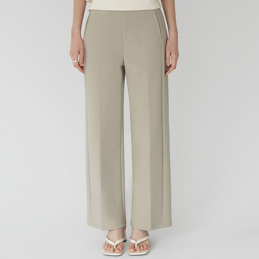 Domingoblue 隱藏彈性腰彈力X舒適直筒西裝寬褲-卡其