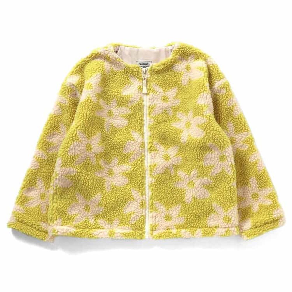 繽紛印花毛毛保暖外套-花朵-黃