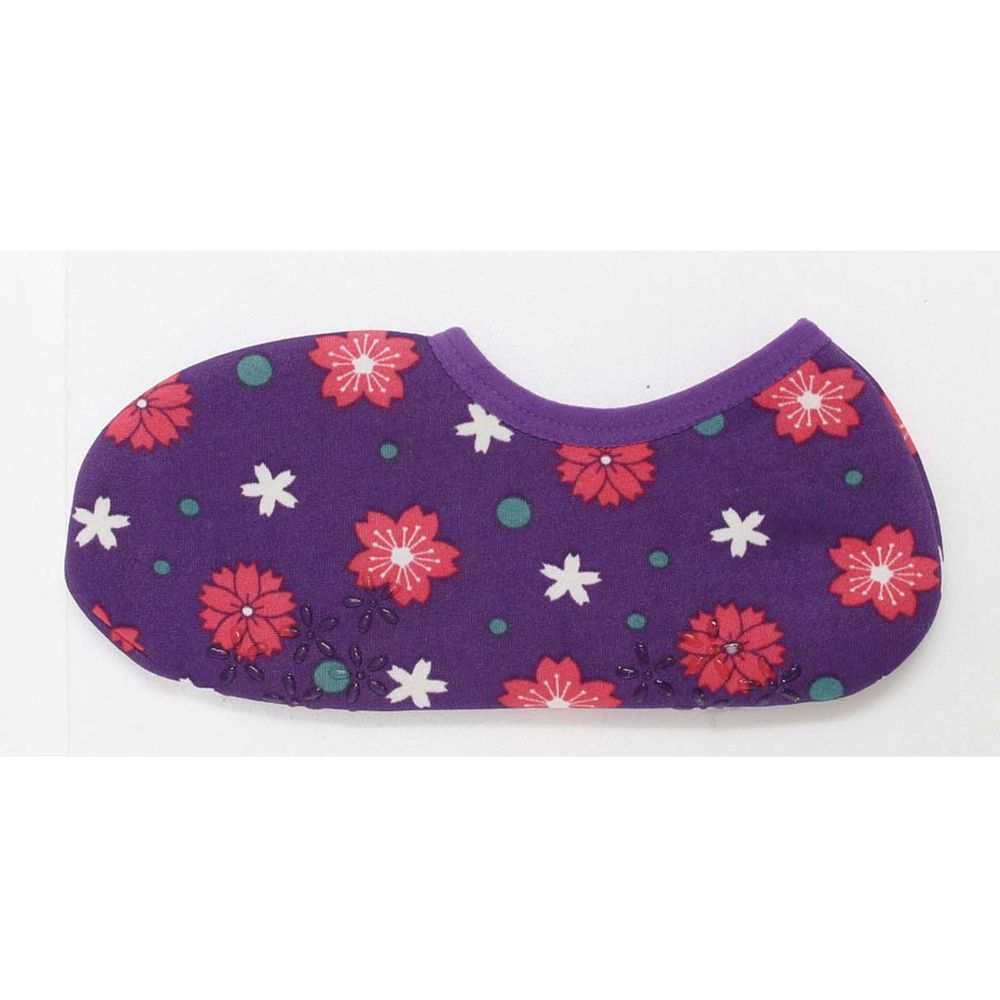 日本丸和 - 雙層機能裏起毛防滑室內襪-櫻花-紫 (21-25cm)-船型