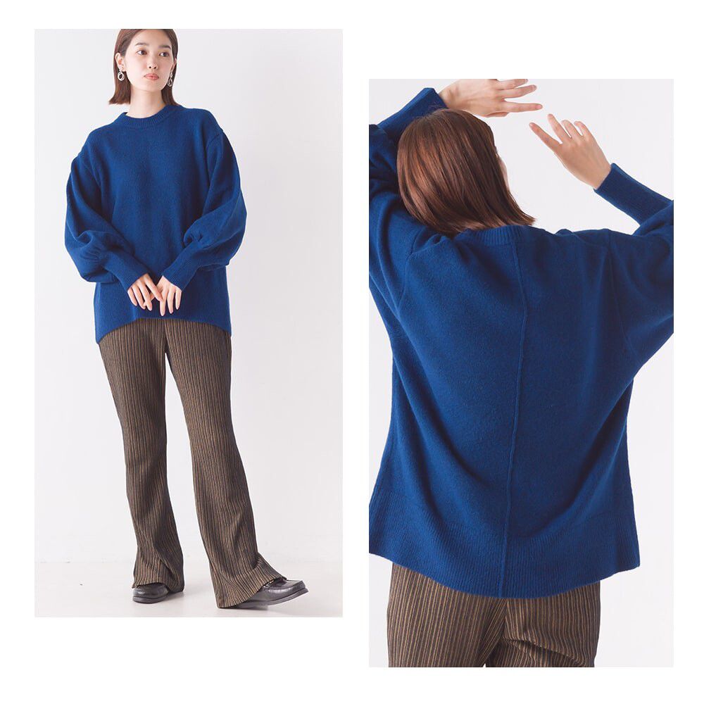 日本 OMNES - 羊毛混柔軟氣球袖毛衣-象牙杏