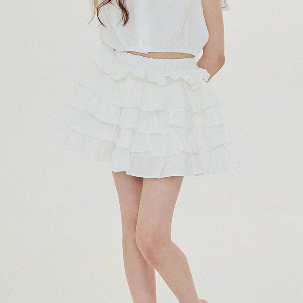 鬆緊腰蓬蓬層次蛋糕裙-白