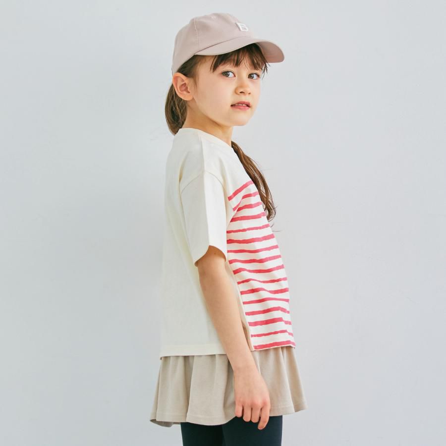 日本 evercloset - 百搭條紋微落肩短袖上衣-深可可