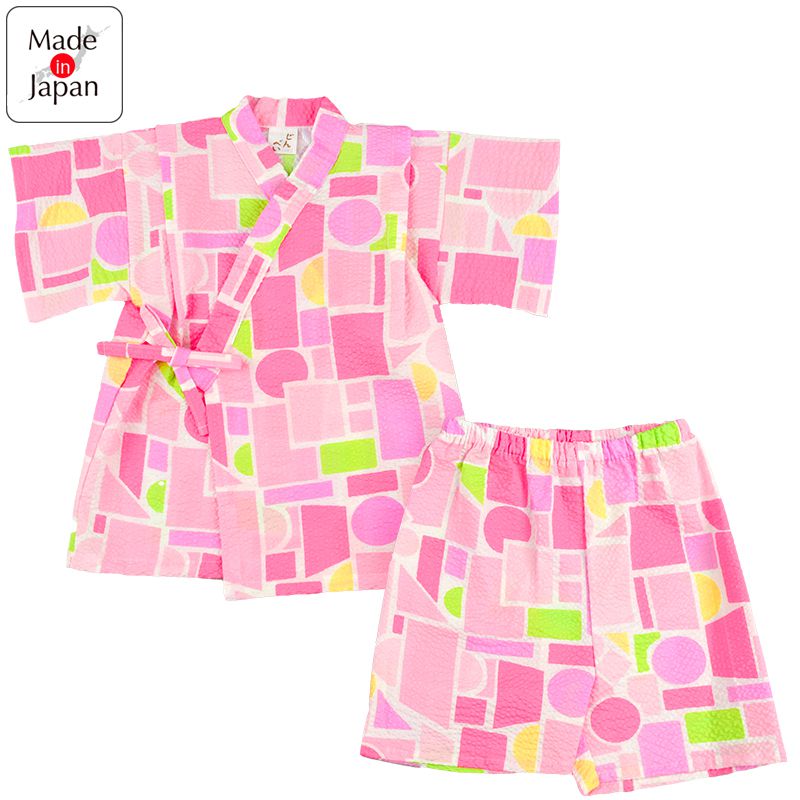 akachan honpo - 兩件式甚平-幾何圖案-粉紅色