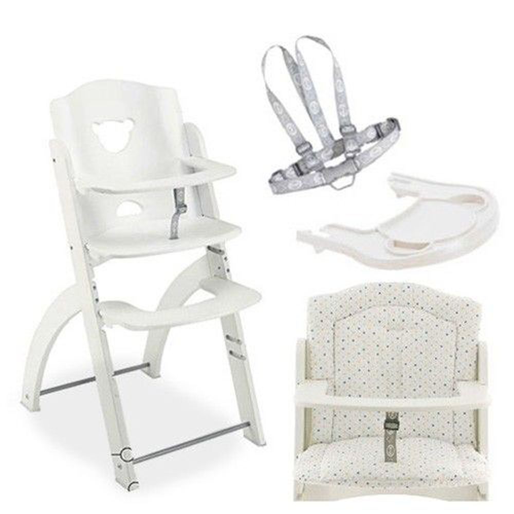 義大利 Pali - Pappy Re 熊寶寶成長餐椅組-白色-含點點坐墊、白色小熊餐盤、安全帶